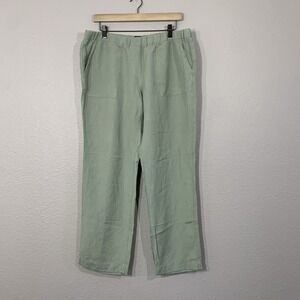 Jones NY Signature Women's Sage Green Linen‎ Blend Pull On Straight Leg Pants 12